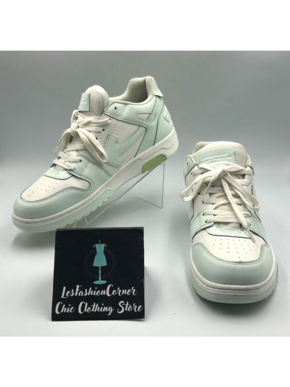 Off-White Mens Mint Green White Leather Low Top Lace up Sneakers Sz 12 (45) 3995